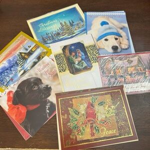7 Unused Vintage Christmas Greetings Cards with Envelopes Bundle